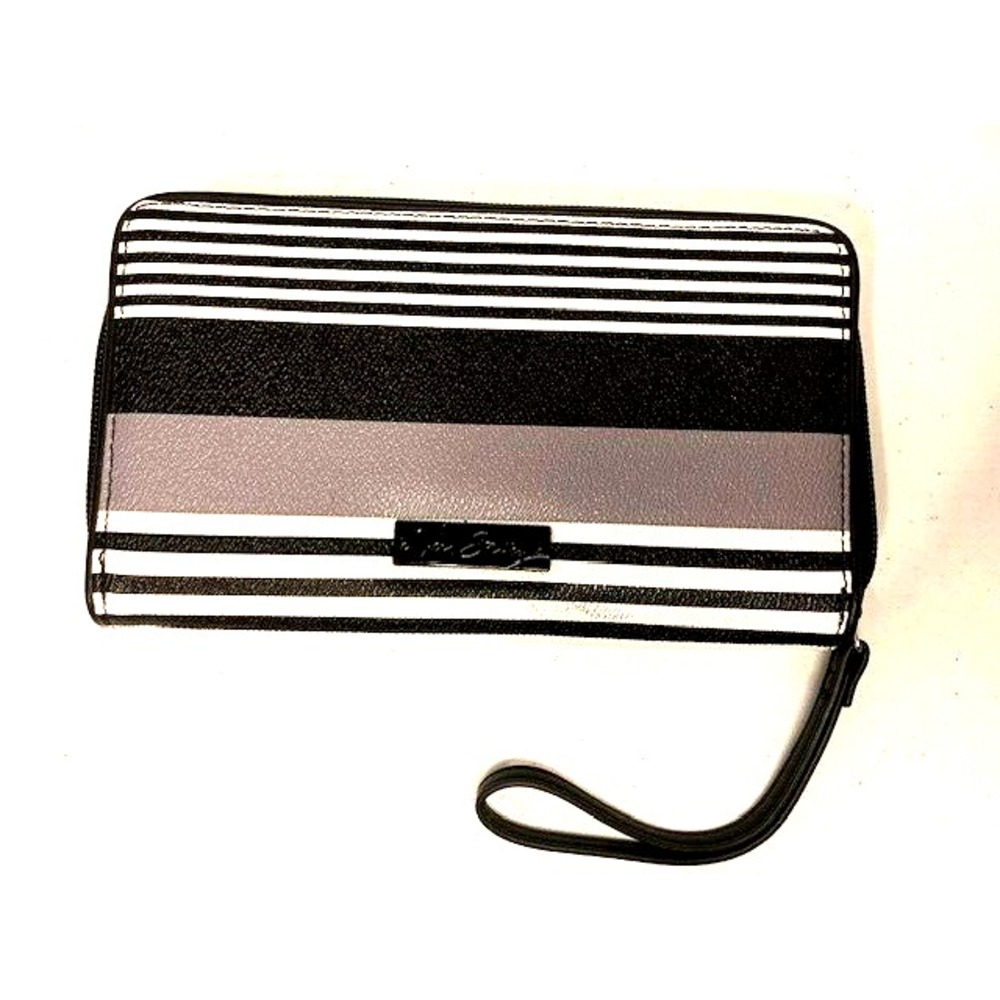 Vera Bradley zip around wristlet midnight stripe wristlet Wallet Black Grey‎